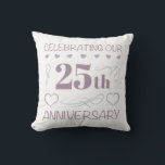 Elegant 25th Wedding Anniversary Purple Cushion<br><div class="desc">Celebrate a milestone anniversary of marriage with this romantic design with many pretty hearts and fancy swirls.</div>