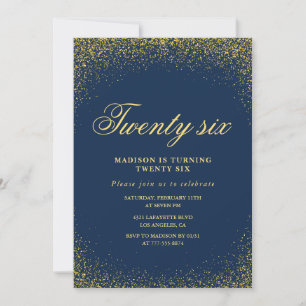 Elegant 26th birthday invitation Navy Gold Glitter