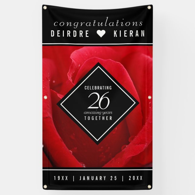 Elegant 26th Rose Wedding Anniversary Celebration Banner (Vertical)