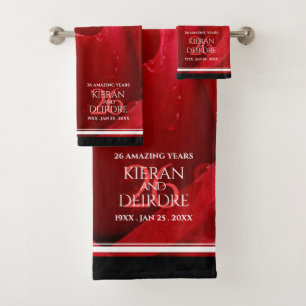 Elegant 26th Rose Wedding Anniversary Celebration Bath Towel Set
