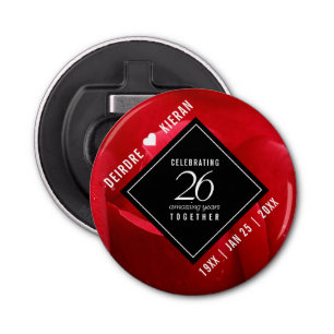 Elegant 26th Rose Wedding Anniversary Celebration Bottle Opener