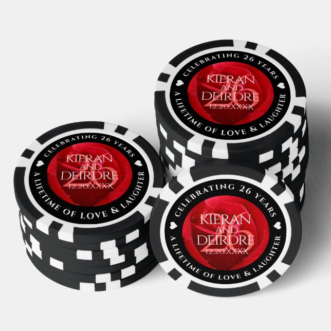 Elegant 26th Rose Wedding Anniversary Celebration Poker Chips (Stack)