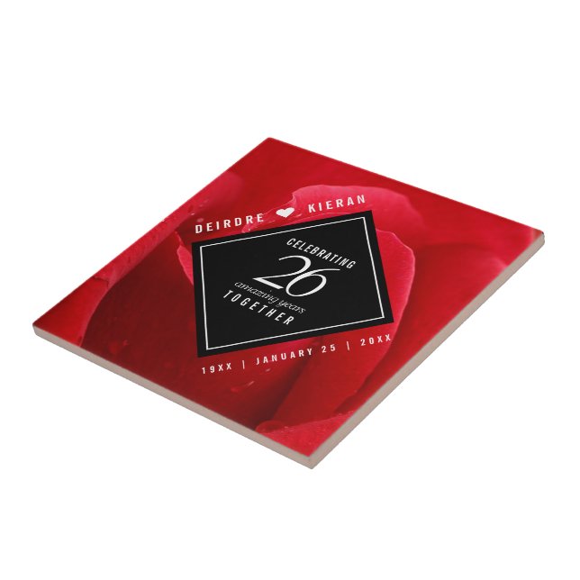 Elegant 26th Rose Wedding Anniversary Ceramic Tile (Side)
