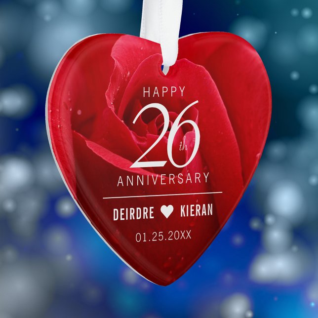 Elegant 26th Rose Wedding Anniversary Ornament (Elegant 26th Rose Wedding Anniversary Acrylic Ornament Cover Photo.)