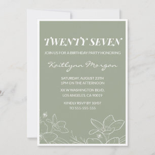 Elegant 27th birthday invitations Floral Green