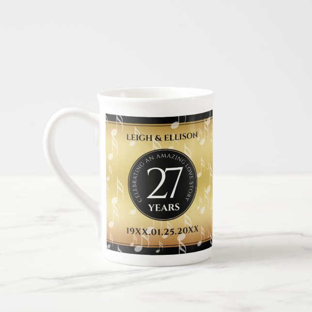 Elegant 27th Music Wedding Anniversary Celebration Bone China Mug (Left)