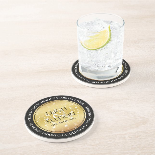 Elegant 27th Music Wedding Anniversary Celebration Coaster (Side)