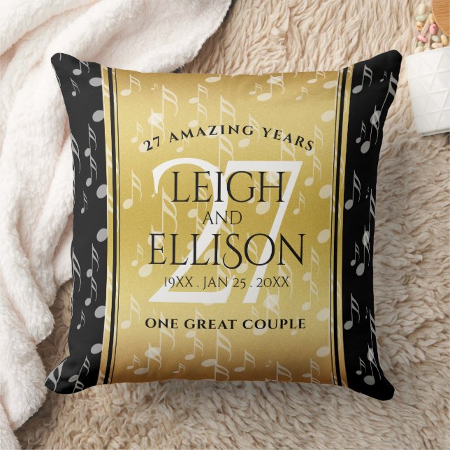 Elegant 27th Music Wedding Anniversary Celebration Cushion (Blanket)