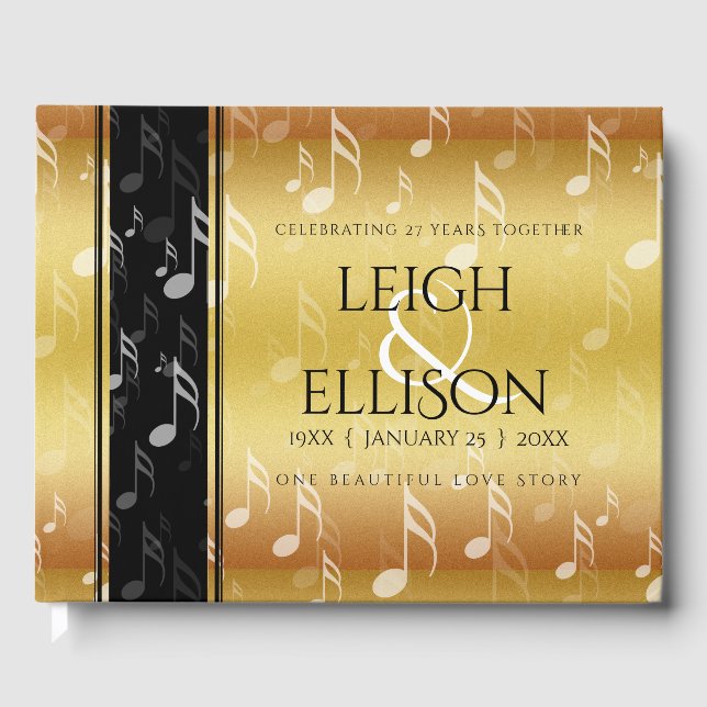 Elegant 27th Music Wedding Anniversary Celebration Guest Book (Front)