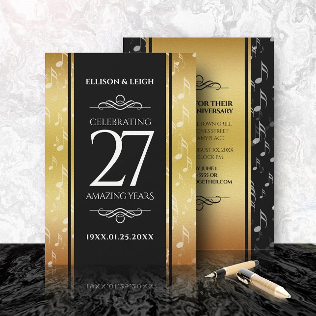 Elegant 27th Music Wedding Anniversary Celebration Invitation (Creator Uploaded)