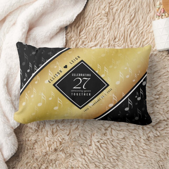 Elegant 27th Music Wedding Anniversary Celebration Lumbar Cushion (Blanket)