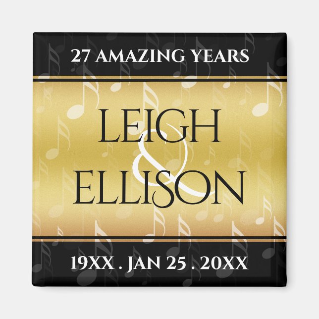 Elegant 27th Music Wedding Anniversary Celebration Magnet (Front)