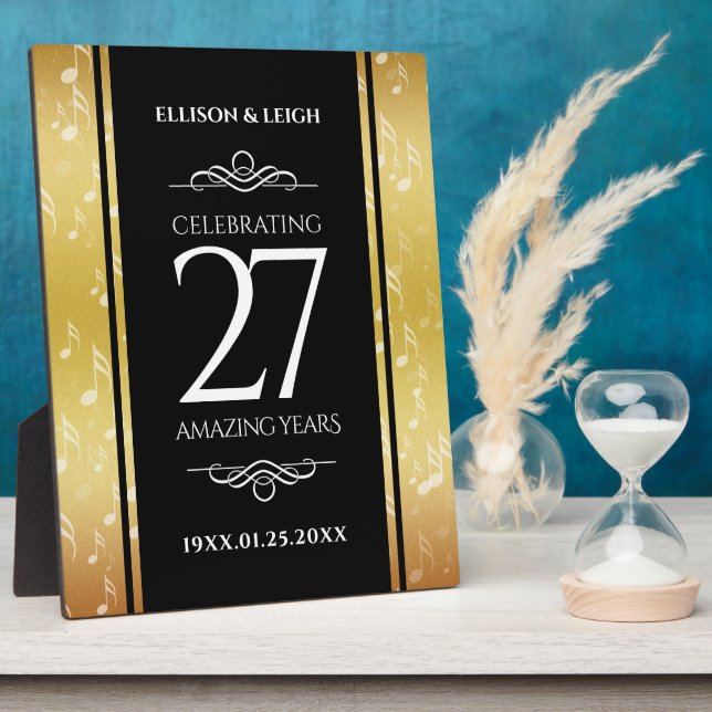 Elegant 27th Music Wedding Anniversary Celebration Plaque (Side)