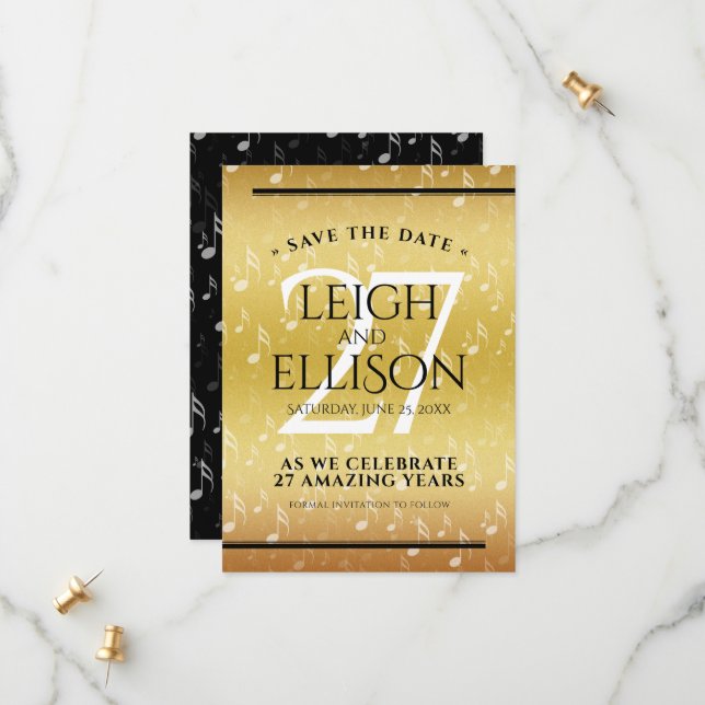 Elegant 27th Music Wedding Anniversary Celebration Save The Date (Front/Back In Situ)