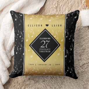 Elegant 27th Music Wedding Anniversary Cushion