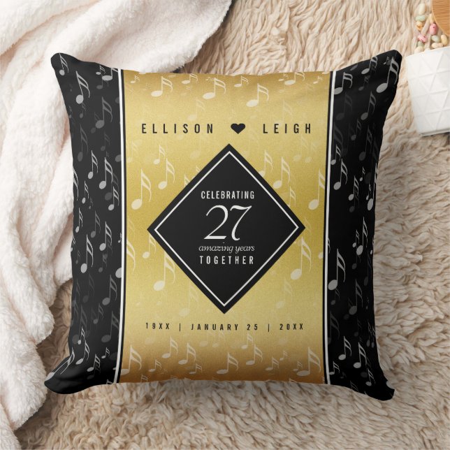 Elegant 27th Music Wedding Anniversary Cushion (Blanket)