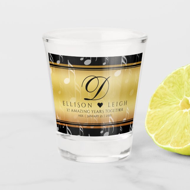 Elegant 27th Music Wedding Anniversary Shot Glass (Front)