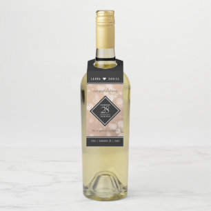 Elegant 28th Linen Wedding Anniversary Bottle Tag