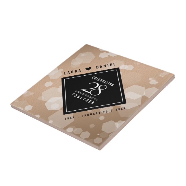 Elegant 28th Linen Wedding Anniversary Celebration Ceramic Tile (Side)