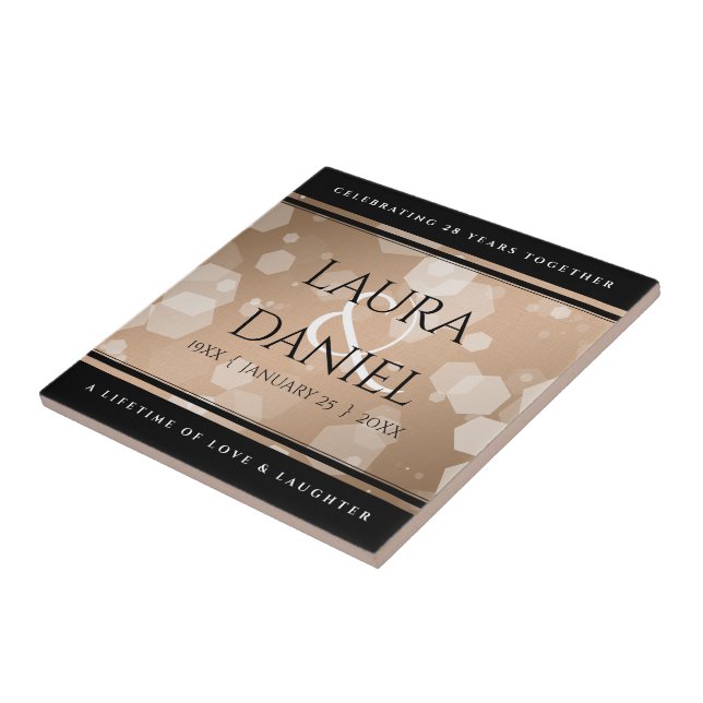 Elegant 28th Linen Wedding Anniversary Celebration Ceramic Tile (Side)