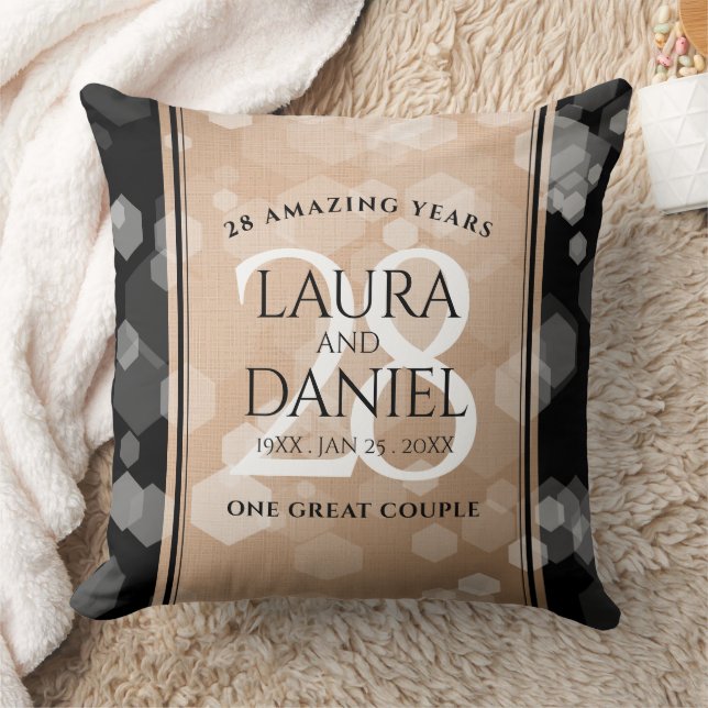 Elegant 28th Linen Wedding Anniversary Celebration Cushion (Blanket)