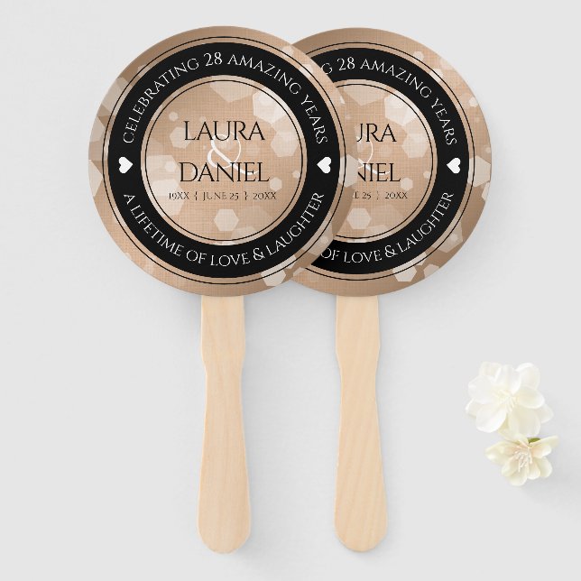 Elegant 28th Linen Wedding Anniversary Celebration Hand Fan (Front and Back)