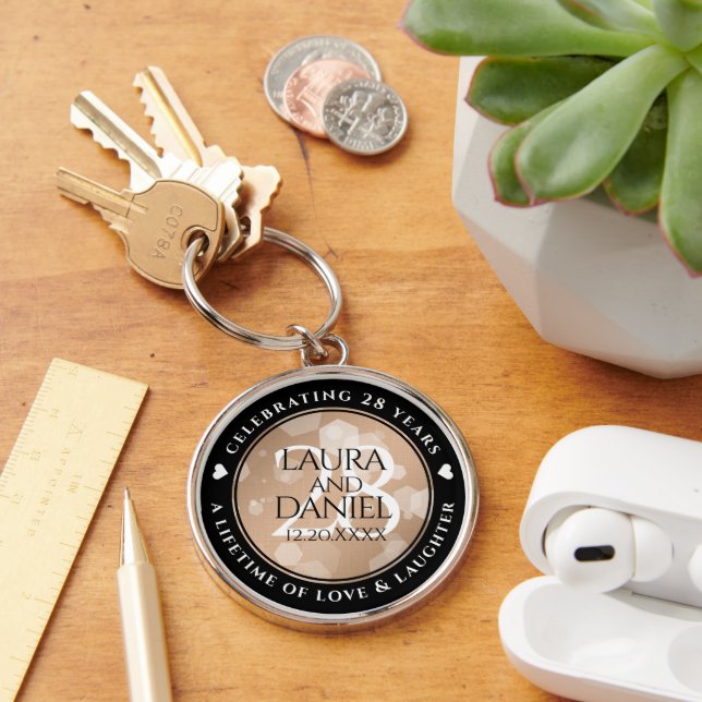 Elegant 28th Linen Wedding Anniversary Celebration Key Ring (Desk)