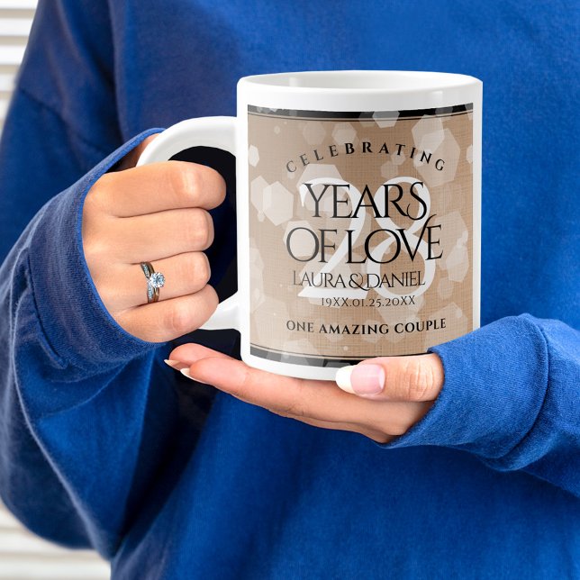 Elegant 28th Linen Wedding Anniversary Celebration Large Coffee Mug (28th Wedding Anniversary Jumbo Coffee Mug Cover Photo.)