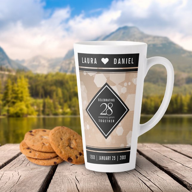 Elegant 28th Linen Wedding Anniversary Celebration Latte Mug (Creator Uploaded)