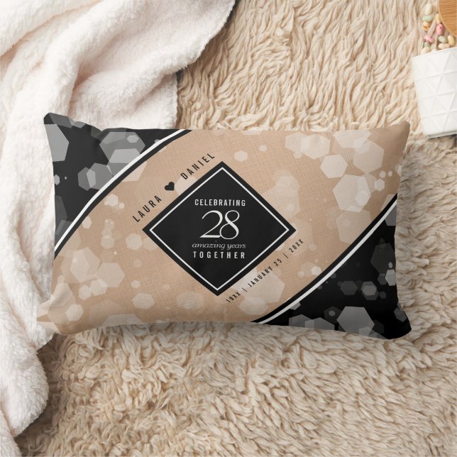 Elegant 28th Linen Wedding Anniversary Celebration Lumbar Cushion (Blanket)