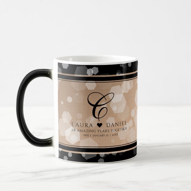 Elegant 28th Linen Wedding Anniversary Celebration Magic Mug (Left)