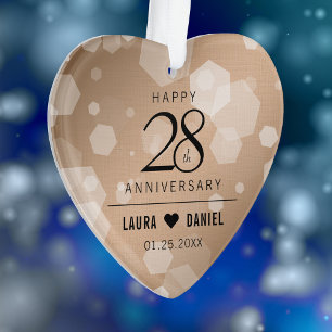 Elegant 28th Linen Wedding Anniversary Celebration Ornament