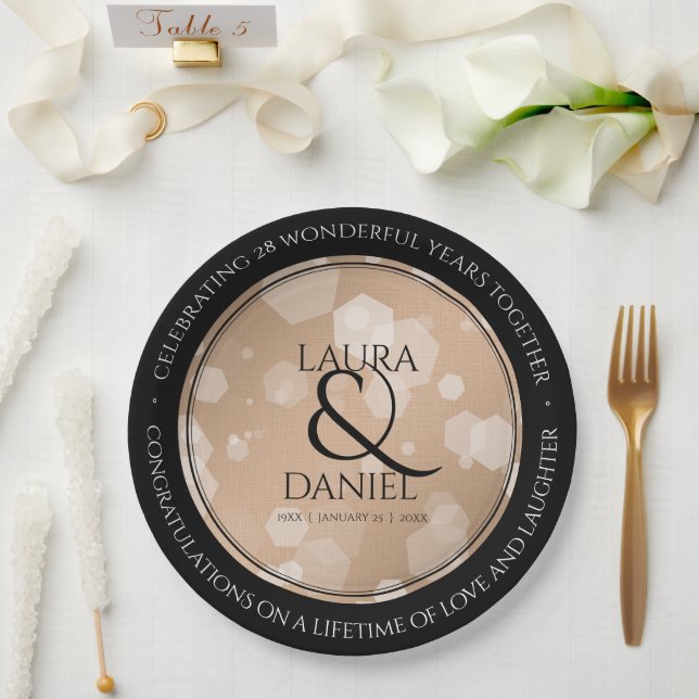 Elegant 28th Linen Wedding Anniversary Celebration Paper Plate (Wedding)