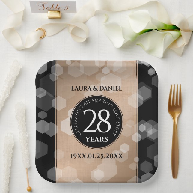 Elegant 28th Linen Wedding Anniversary Celebration Paper Plate (Wedding)