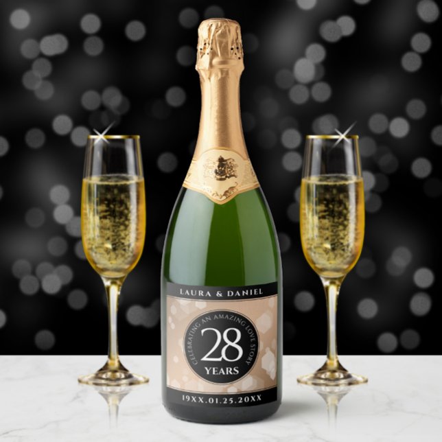 Elegant 28th Linen Wedding Anniversary Celebration Sparkling Wine Label (Creator Uploaded)