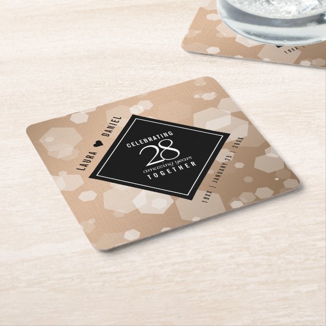 Elegant 28th Linen Wedding Anniversary Celebration Square Paper Coaster (Angled)