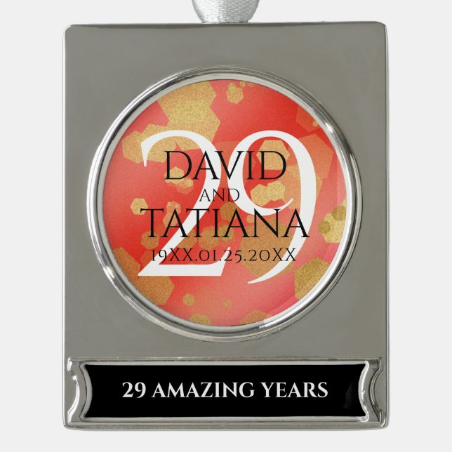 Elegant 29th Garnet Wedding Anniversary Silver Plated Banner Ornament (Front)