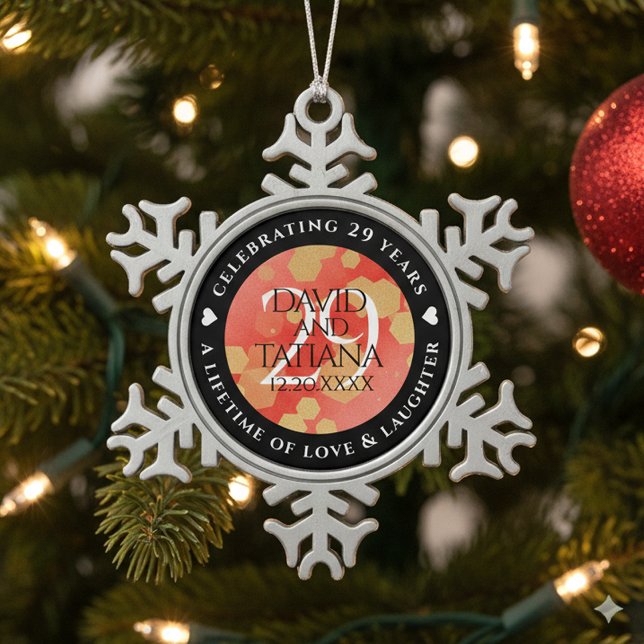 Elegant 29th Garnet Wedding Anniversary Snowflake Pewter Christmas Ornament (29th Garnet Wedding Anniversary Snowflake Pewter Ornament Cover Photo)