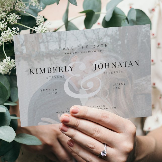 Elegant 2 custom photos overlay modern wedding save the date (Creator Uploaded)