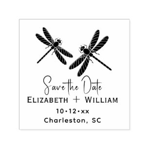 Elegant 2 Dragonflies Wedding Couple Save the Date Self-inking Stamp