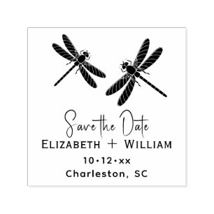 Elegant 2 Dragonflies Wedding Couple Save the Date Self-inking Stamp