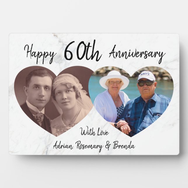 Elegant | 2 Heart Photo | Wedding Anniversary Plaque (Front)