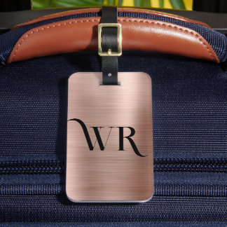 Elegant 2 Monogram Initial Pink Rose Gold Metal Luggage Tag
