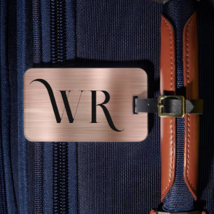 Elegant 2 Monogram Initial Pink Rose Gold Metal Luggage Tag