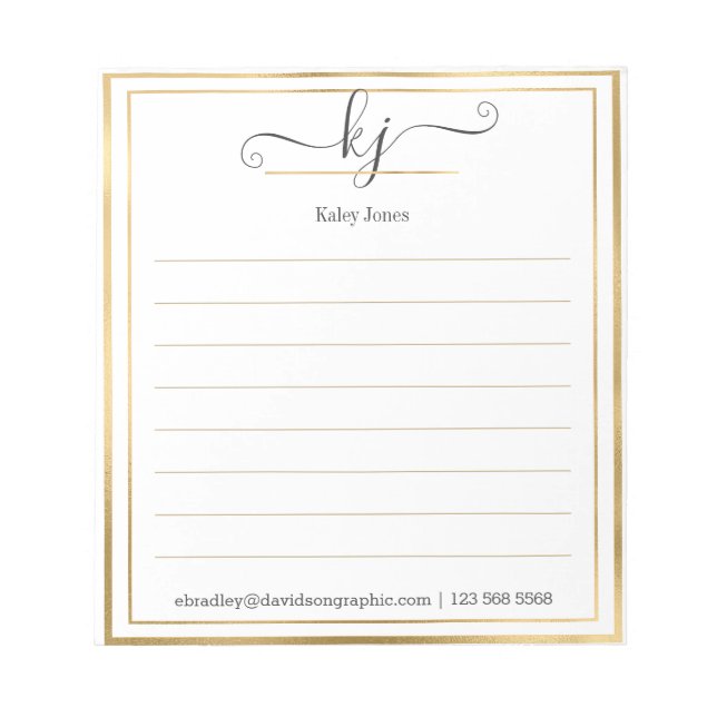 Elegant 2 Monogram Script From The Desk Of Notepad (Front)