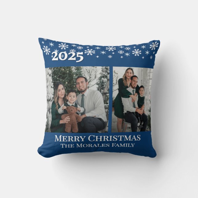 Elegant 2 Photo Blue Keepsake Family Photo Cushion (Front)