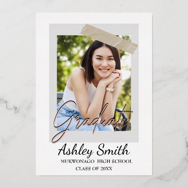 Elegant 2 Photo  Graduation  Foil Invitation (Front)