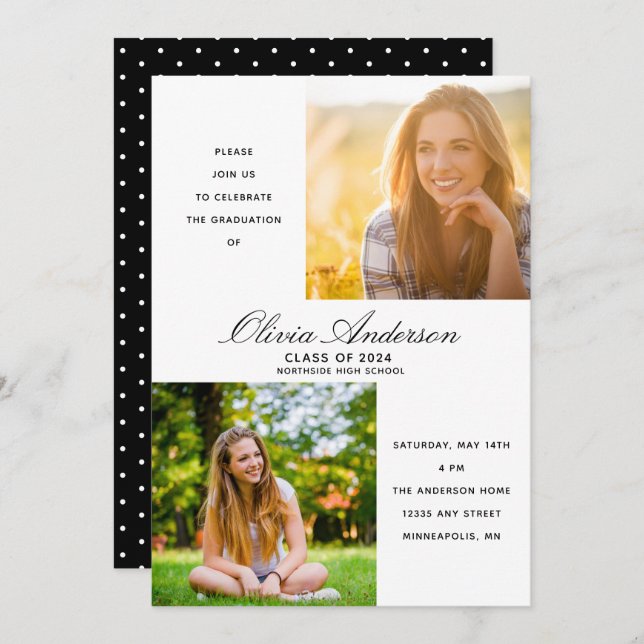 Elegant 2 Photo Graduation Party Invitation (Front/Back)