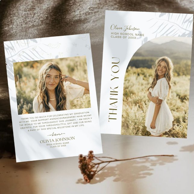 Elegant 2 Photo Minimalist Graduation   Thank You Card (Creator Uploaded)