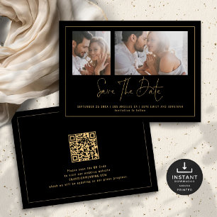 Elegant 2 Photos Gold Black Wedding Save The Date